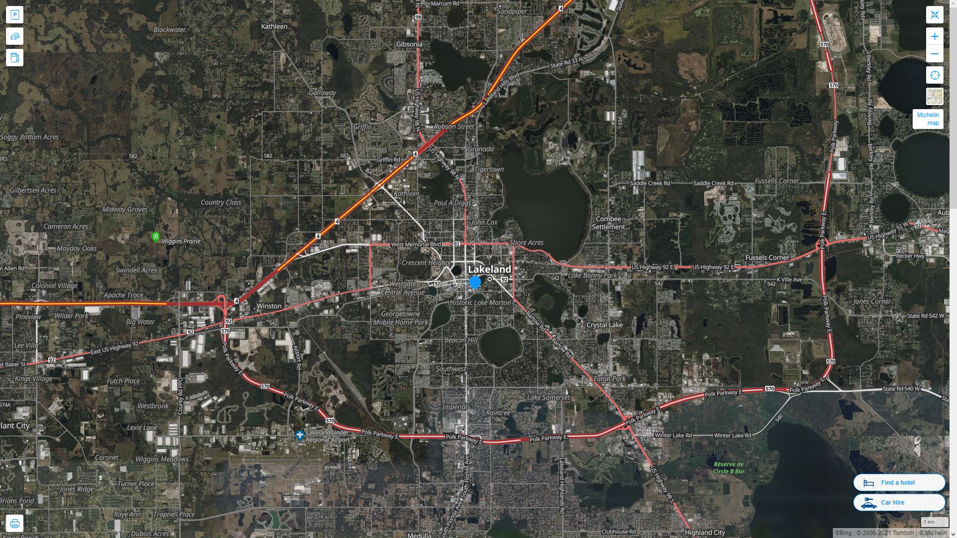 Lakeland Florida Highway and Road Map with Satellite View